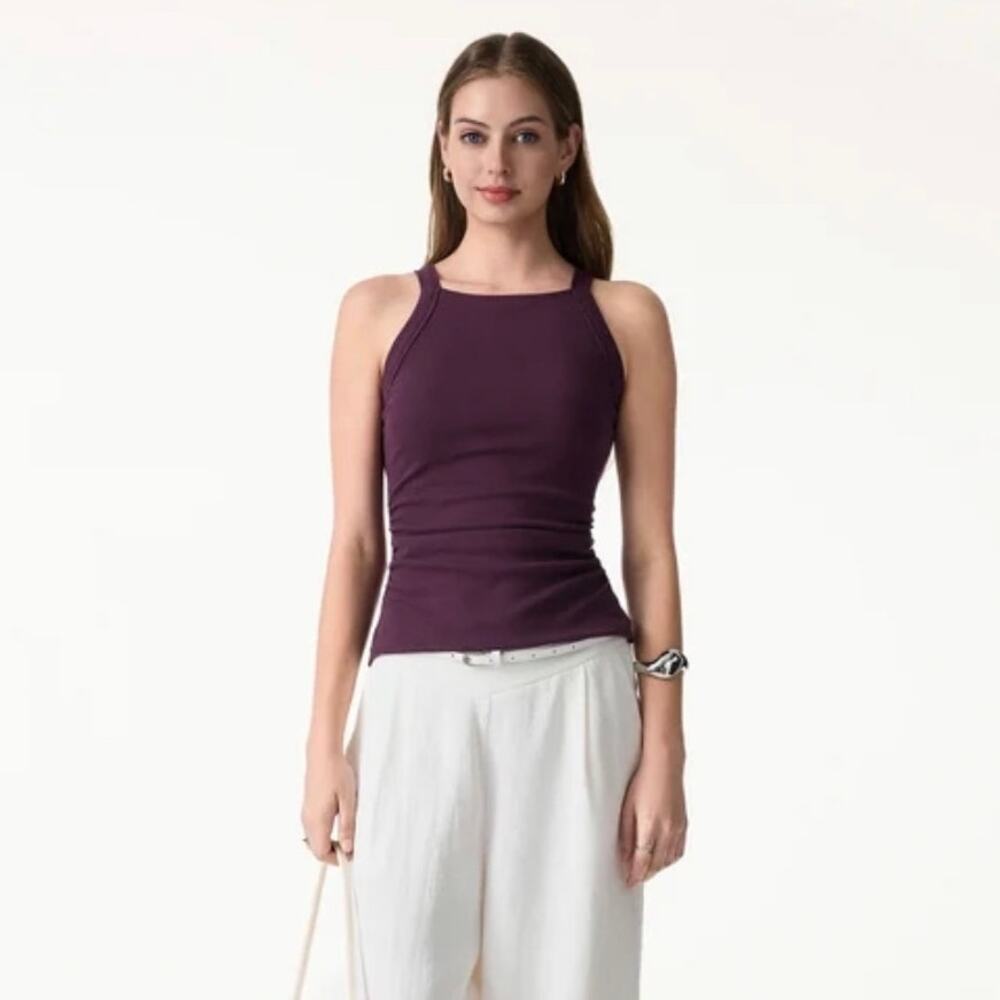 OGL Deep Fig Purple Square Neck Tank Top Size M Built-In Bra New NWT